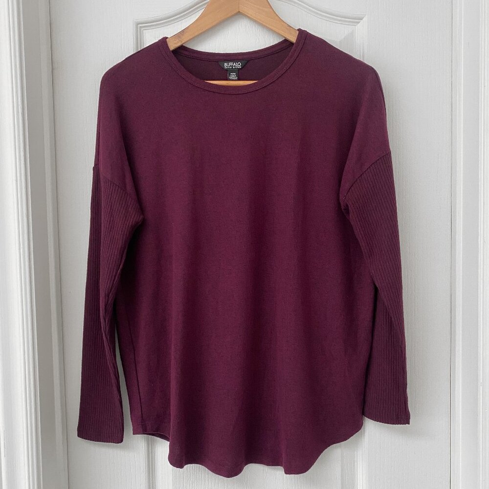 Buffalo David Bitton Burgundy Ribbed Sleeve Knit Sweater Women's M